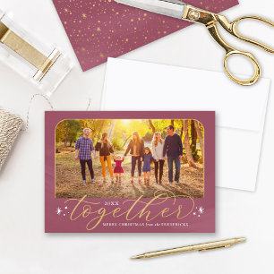 Together in 2022 Rose Wine and Gold Family Photo Holiday Card