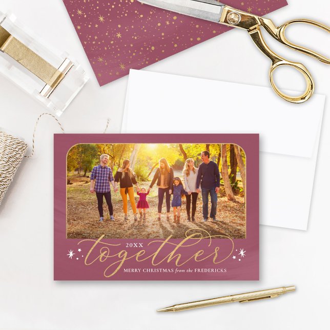 Together in 2022 Rose Wine and Gold Family Photo Holiday Card (Creator Uploaded)