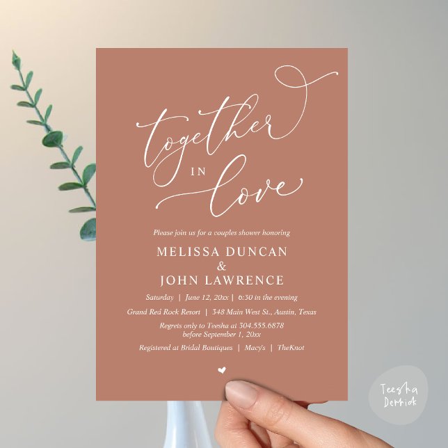Together in Love, Romantic Couples Shower Party Invitation (Together in Love, Romantic Couples Shower Party Invitation Card PDF modern minimalist Earthy Brown)