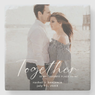 Together is my Favorite Place Photo Engagement Stone Coaster