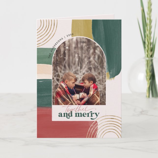 Together & Merry | Photo Arch Modern Christmas Note Card (Front)