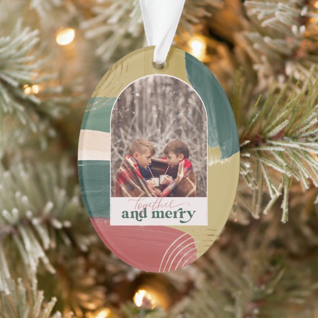 Together & Merry | Photo Arch Modern Christmas Orn Ornament (Tree)