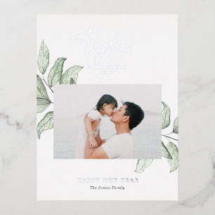 Together New Years Photo Silver Foil Holiday Postcard