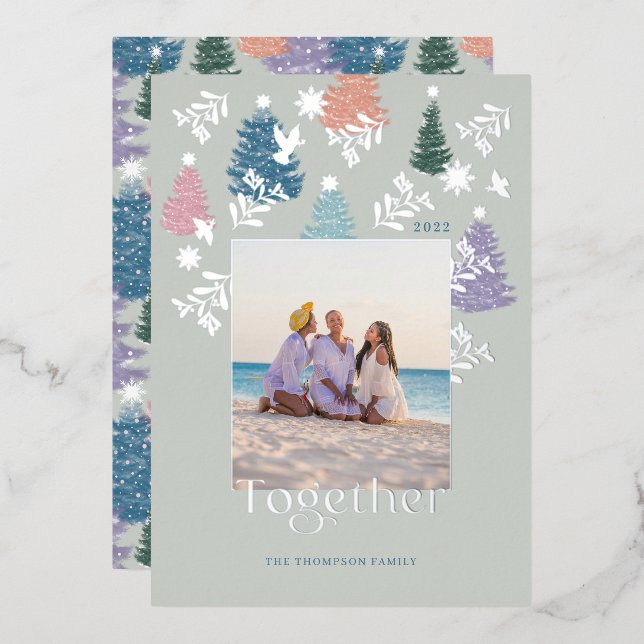Together Pastel Christmas Tree Forest Family Photo (Front/Back)
