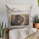 Together Quote Couples Photo Neutral Cream Cushion<br><div class="desc">Personalised pillow with couple's photo and names (or other custom text). The love quote reads "Together is our favourite place to be" with elegant handwritten calligraphy. The photo template displays your picture in horizontal format and is perfect for a wedding photo or romantic couple photo with a cosy loving vibe....</div>