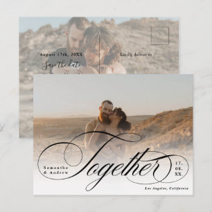 Together script elegant 2 photos save the date postcard