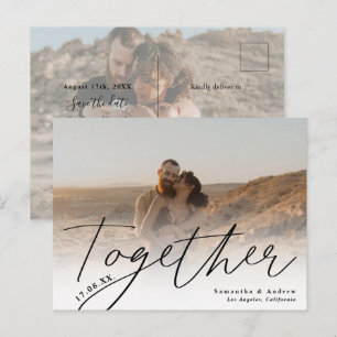 Together script modern 2 photos save the date postcard