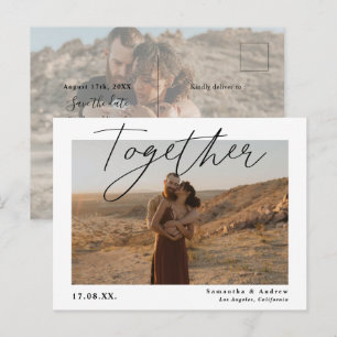 Together script simple 2 photos save the date postcard