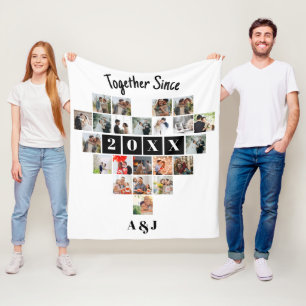 Together Since Year 22 Heart Photo Collage Couple Fleece Blanket