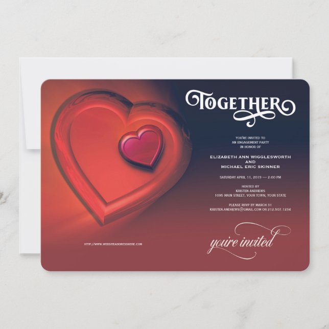 Together, Two Hearts, Red Engagement Announcement (Front)