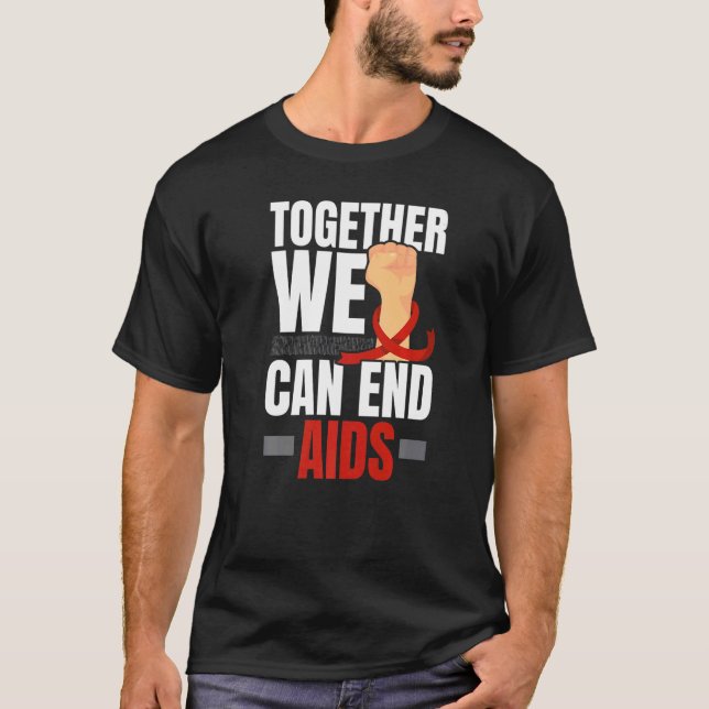 Together We Can End Aids HIV AIDS Awareness Red Ri T-Shirt (Front)