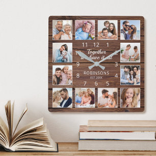 Together We Have It All Quote Family Photo Rustic Square Wall Clock