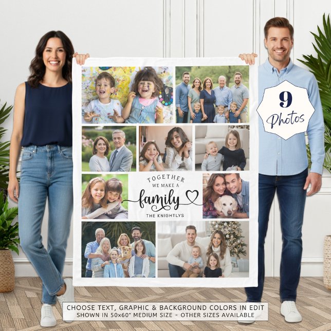 Together We Make A Family 9 Photo Heart Fleece Blanket (Creator Uploaded)