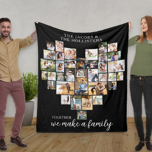 Together we make a Family Heart Shaped Collage Fleece Blanket