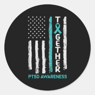 Together With Teal Ribbon Ptsd Awareness Classic Round Sticker