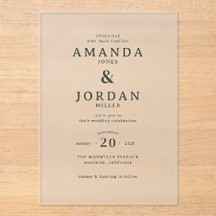 Together with their families Elegant Black Serif Acrylic Invitations