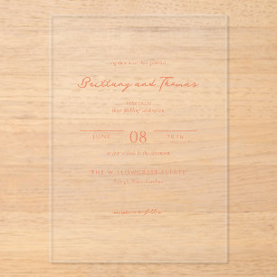 Together with their families Warm Peach Minimalist Acrylic Invitations