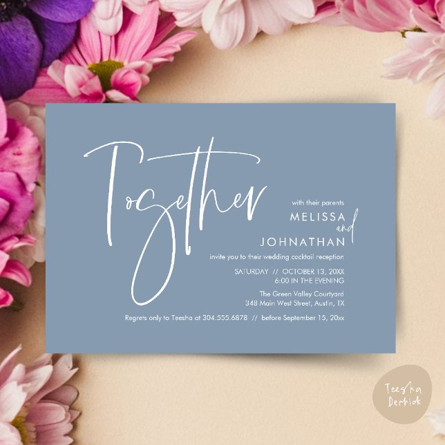 Together with their parents, Wedding Reception Invitation (Together with their parents, Wedding Reception Invitation Card PDF Modern clean Dusty Blue)