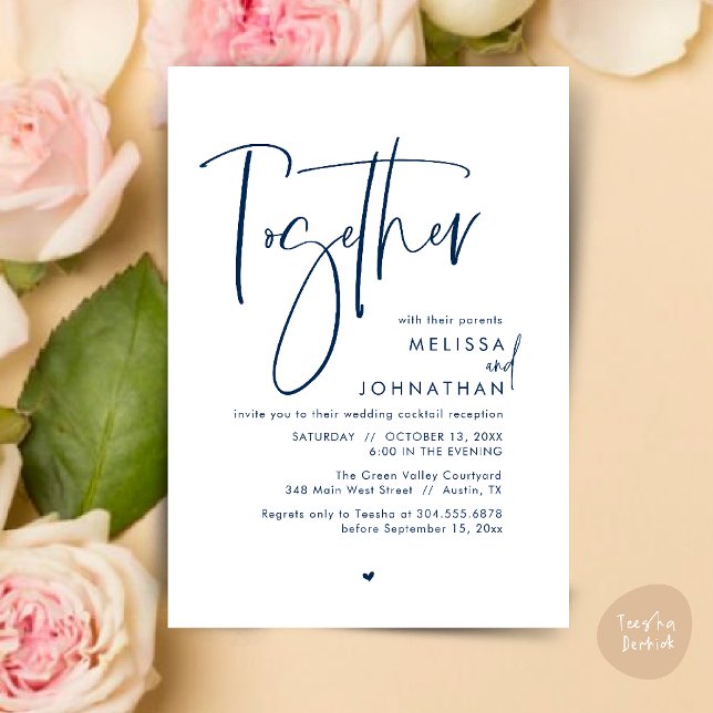 Together with their parents, Wedding Reception Invitation (Together with their parents, Wedding Reception Invitation Card PDF Modern clean Navy Blue)