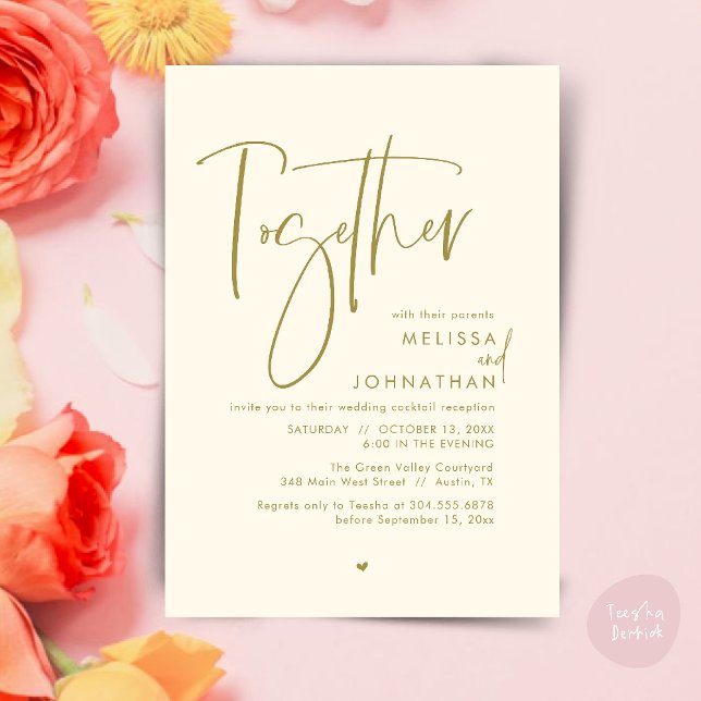 Together with their parents, Wedding Reception Invitation (Together with their parents, Wedding Reception Invitation Card PDF Modern clean Yellow Gold)