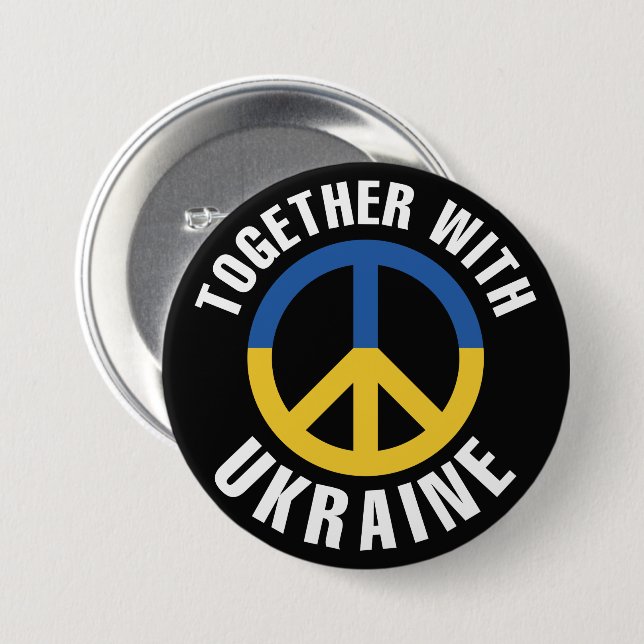 Together With Ukraine 7.5 Cm Round Badge (Front & Back)