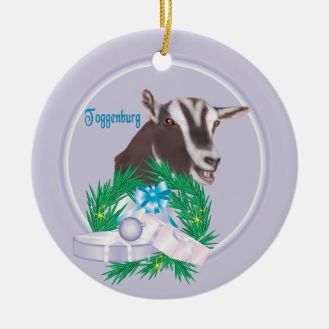 Toggenburg Goat Wreath Holiday Ornament (Front)