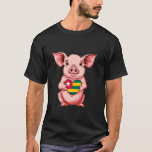 Togo Flag Cute Pig Heart Togolese Roots Togolese P T-Shirt