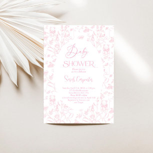 Toile Bear Baby Shower Girl Invitation