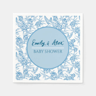 Toile bird and floral Custom Name Baby Shower I Do Napkin