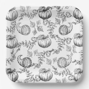 Toile Black Pumpkin 9 in. Square Paper Plate