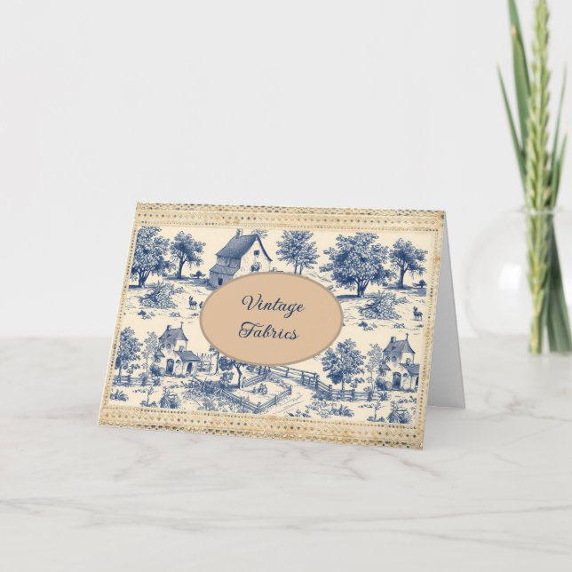 Toile Blue and Cream Cottages Business  Note Card (Front)