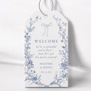 Toile Blue Bow Floral Wedding Welcome  Gift Tags