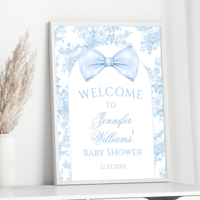 Toile Blue Bow Tye Baby Boy Shower Welcome Sign (Creator Uploaded)