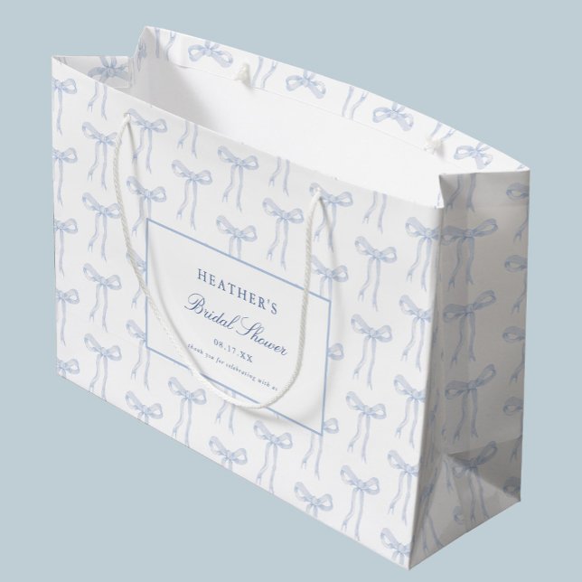 Toile Blue Bow Tying The Knot Blue Bridal Shower  Large Gift Bag (Creator Uploaded)