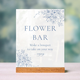 Toile Blue Bridal Shower Flower bar Acrylic Sign