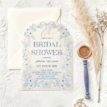 Toile Blue Floral Bow Bridal Shower