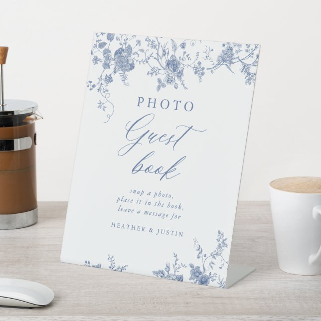 Toile Blue Floral Wedding Photo Guestbook Sign (In SItu)