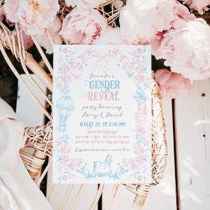 Toile Blue Pink Classic Toys Floral Gender Reveal Invitation