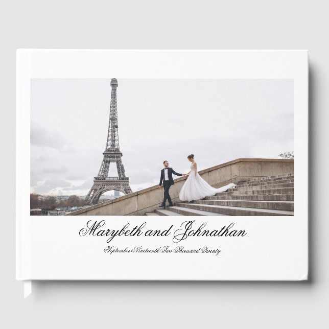 Toile & Calligraphy Editable Wedding Guest Book (Front)
