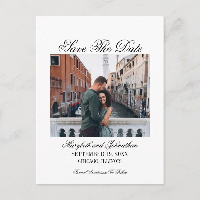 Toile & Calligraphy Save The Date Photo Postcard (Front)