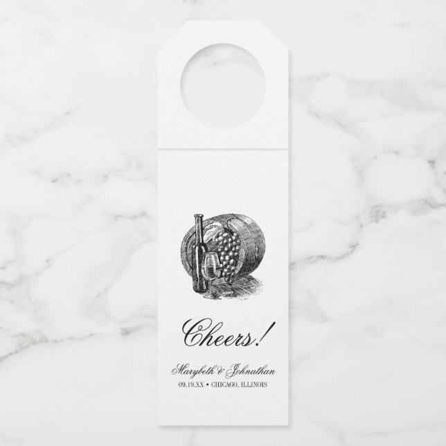 Toile & Calligraphy  Wedding Bottle Hanger Tags (Front)