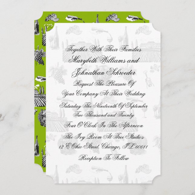 Toile & Calligraphy Wedding Invitation Card (Front/Back)