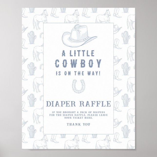 Toile Cowboy baby shower - Diaper raffle  Poster (Front)