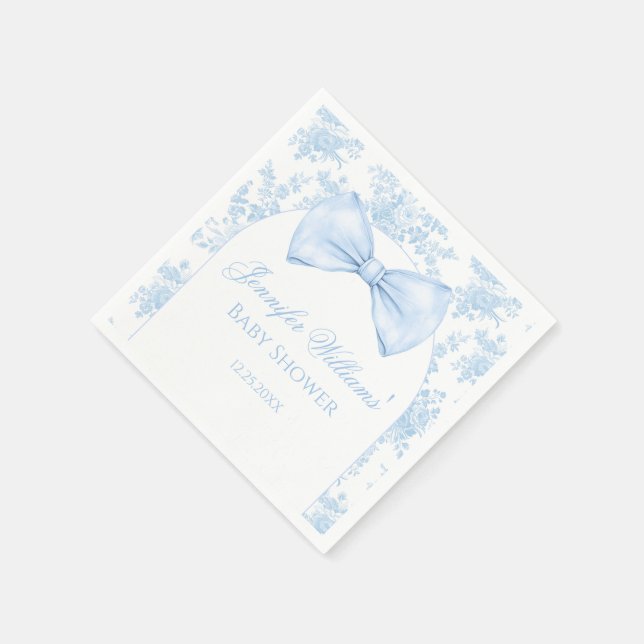 Toile Cute Blue Chic Bow Tie Baby Boy Shower Paper Napkin (Corner)
