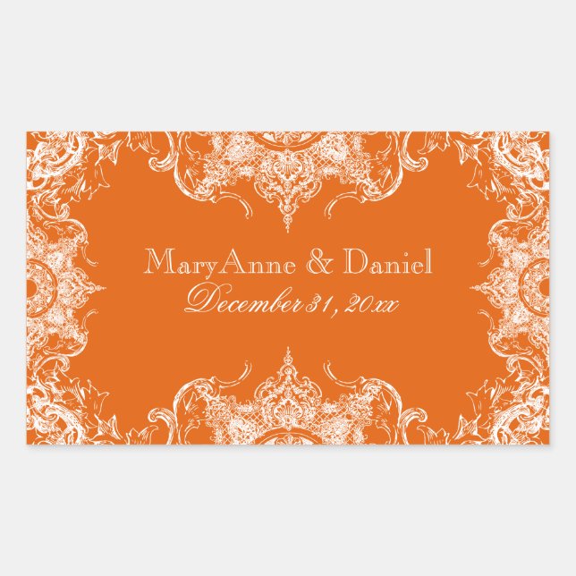 Toile Damask Swirl Matching Sticker-T angerine Rectangular Sticker (Front)