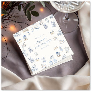 Toile De Jouy Baby Shower Blue Bow Boy Napkin
