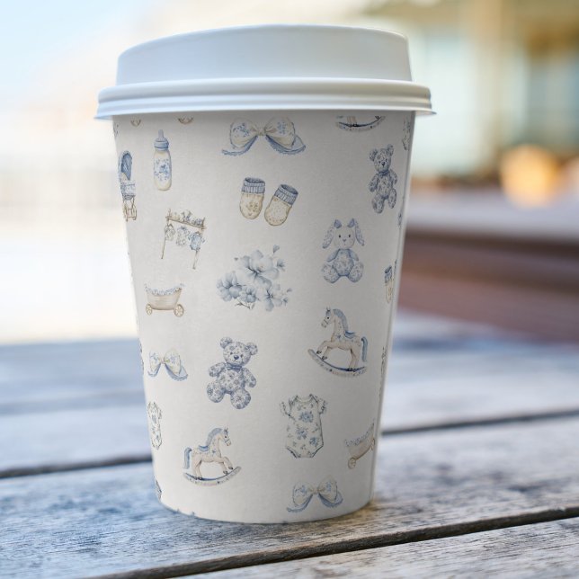 Toile De Jouy Baby Shower Blue Bow Boy Paper Cups (Toile De Jouy Baby Shower Blue Bow Boy Paper Cups)
