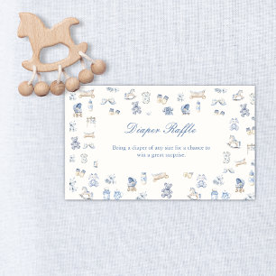 Toile De Jouy Baby Shower Blue Bow  Diaper Raffle Enclosure Card