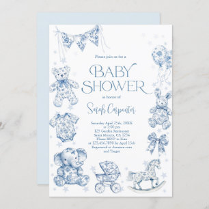 Toile De Jouy Baby Shower Boy Invitation