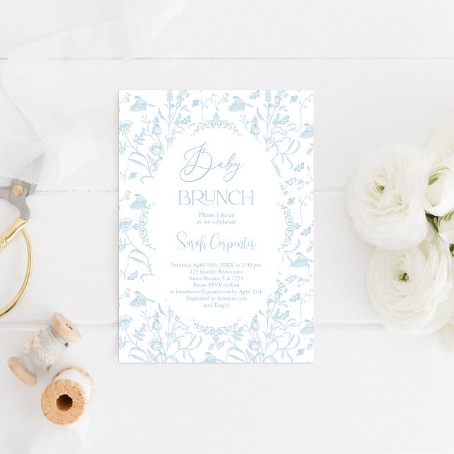 Toile De Jouy Baby Shower Brunch Boy Invitation (Creator Uploaded)